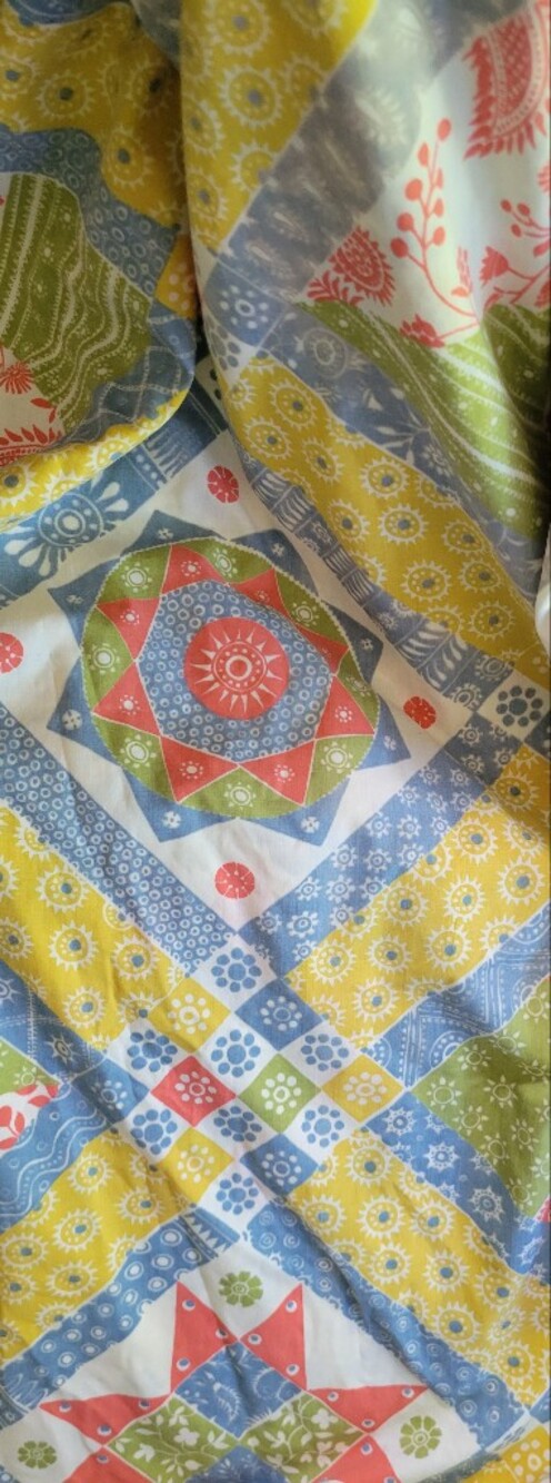 Vintage Sears 70s Patchwork Flat Sheet Twin  Yellow, Blue, Green, Red Sewing Fab